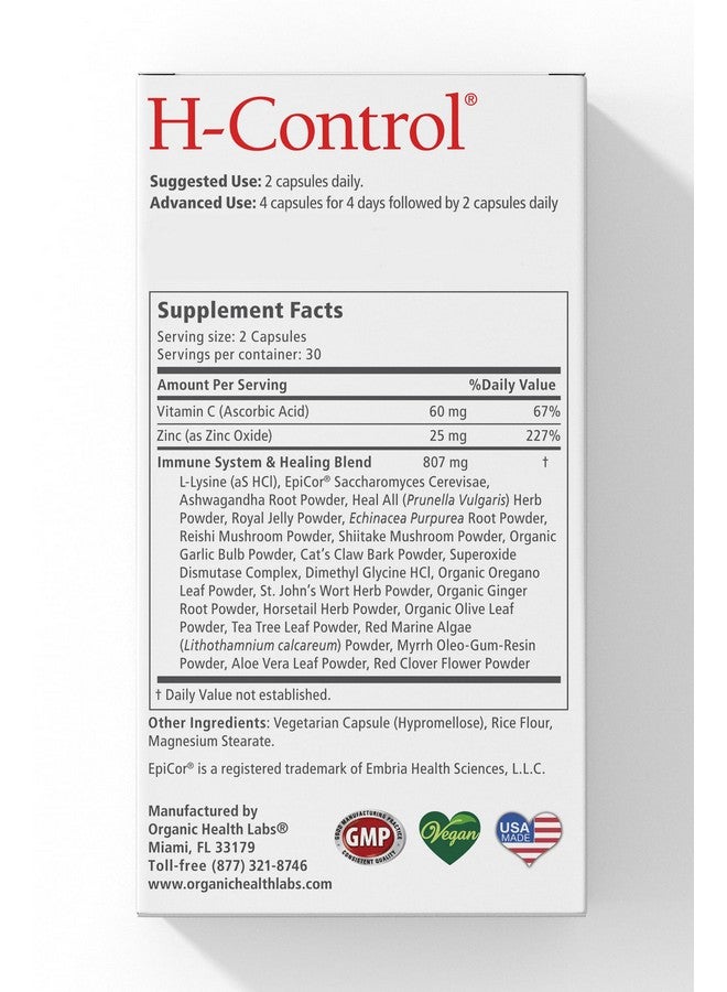 Organic Health Labs Organic Health Labs H-Control, Vitamin C with Zinc for Maximum Immune Support, 60 Veggie Capsules  - Image 2