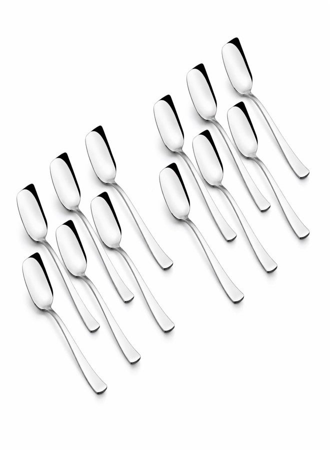 VishList Stainless Steel Set of 12 Ice Cream Spoons, Silverware Spoon Set, Dinner Spoon Length 13.5cm, Food Grade Silverware for Home & Kitchen, Durable Stylish, 12 Silver Spoons - Image 1
