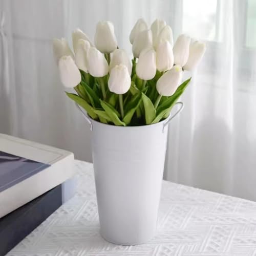 SHINE-CO LIGHTING Artificial Tulips 20Pcs Real Touch Fake Tulips PU Flower Arrangement Bouquets for Home Party Decoration (White) - Image 5
