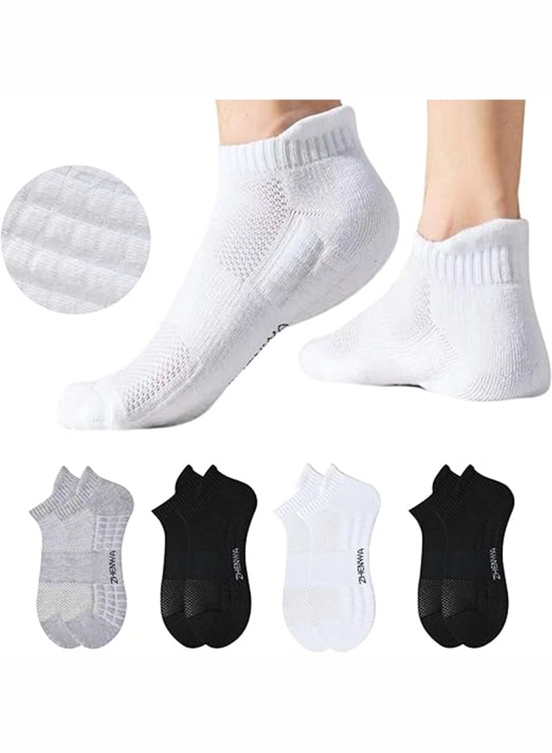 يوڠام 4 أزواج من جوارب الطاقم الرياضية القطنية بنسبة 100% للرجال، مضادة للرائحة، بطول منتصف الساق، قابلة للتنفس ومناسبة لكرة السلة وكرة القدم - Image 1