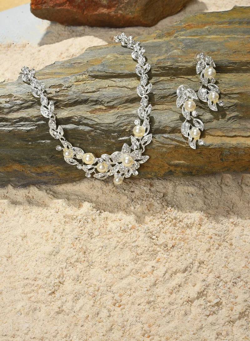 SOHI Silver Plated Designer Stone Necklace and Earring Set Jewellery Set