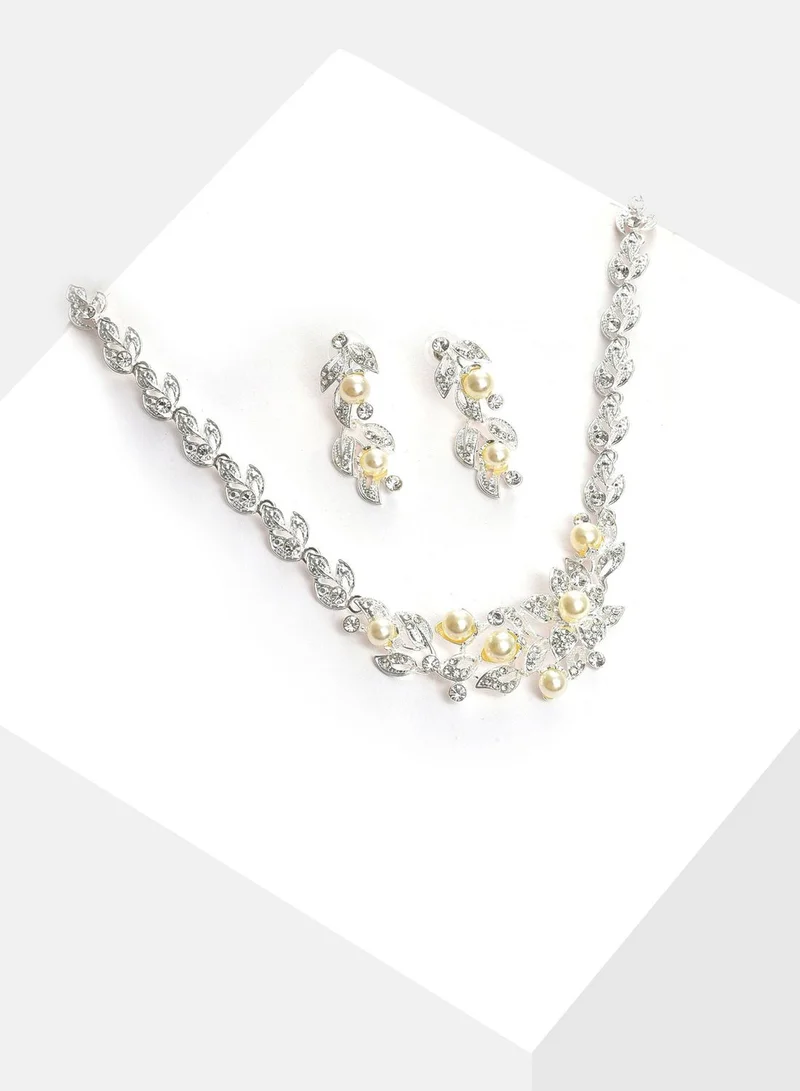 SOHI Silver Plated Designer Stone Necklace and Earring Set Jewellery Set