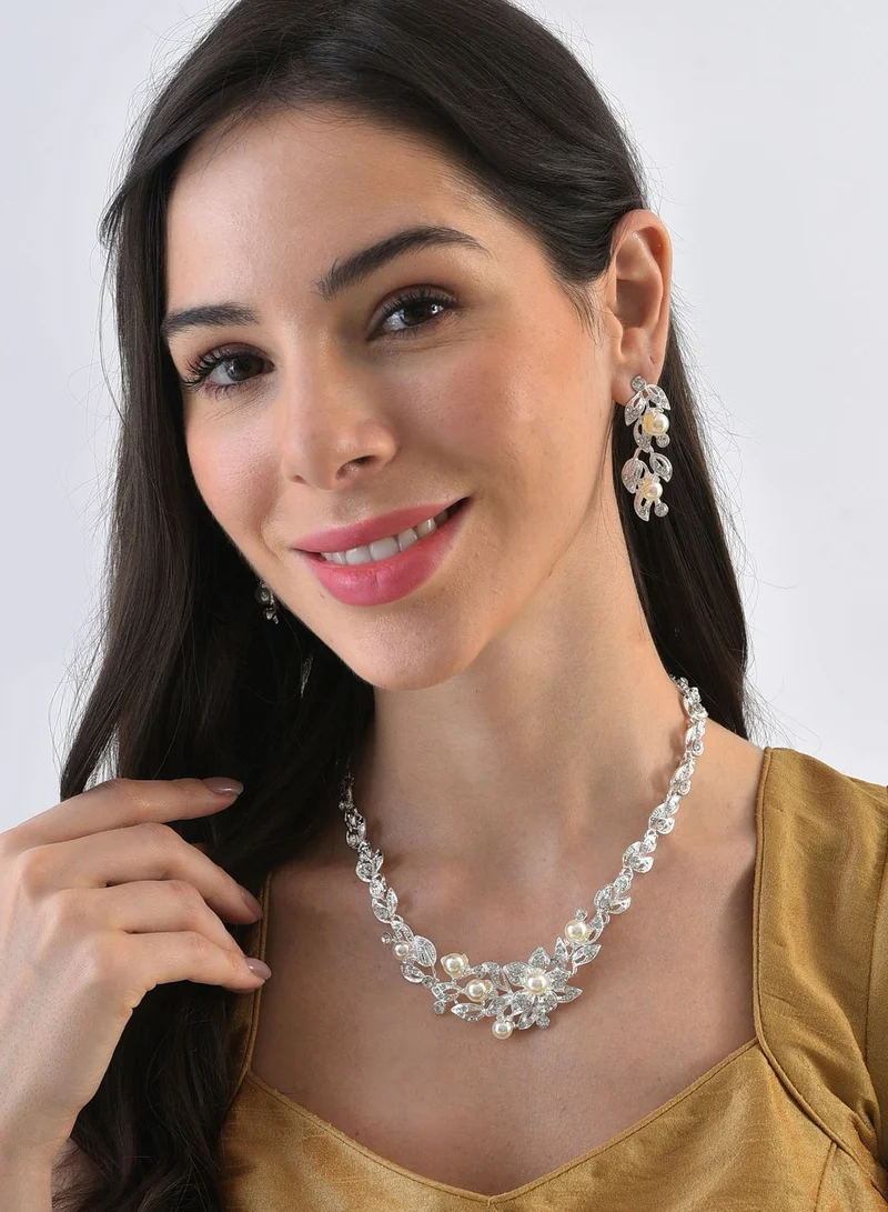 SOHI Silver Plated Designer Stone Necklace and Earring Set Jewellery Set