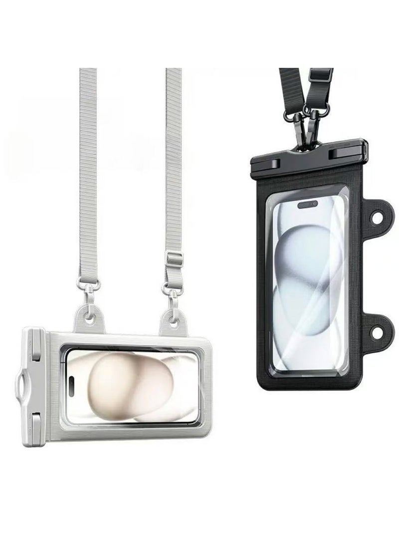 2-Pack Wall Mounted Waterproof Phone Case Underwater Waterproof Phone Pouch with Strong Suction Cup for Large Phones up to 8.5''，Waterproof Cell Phone Case Fit for Diving Vacation Beach Pool Kayak(Black+White）YS22 