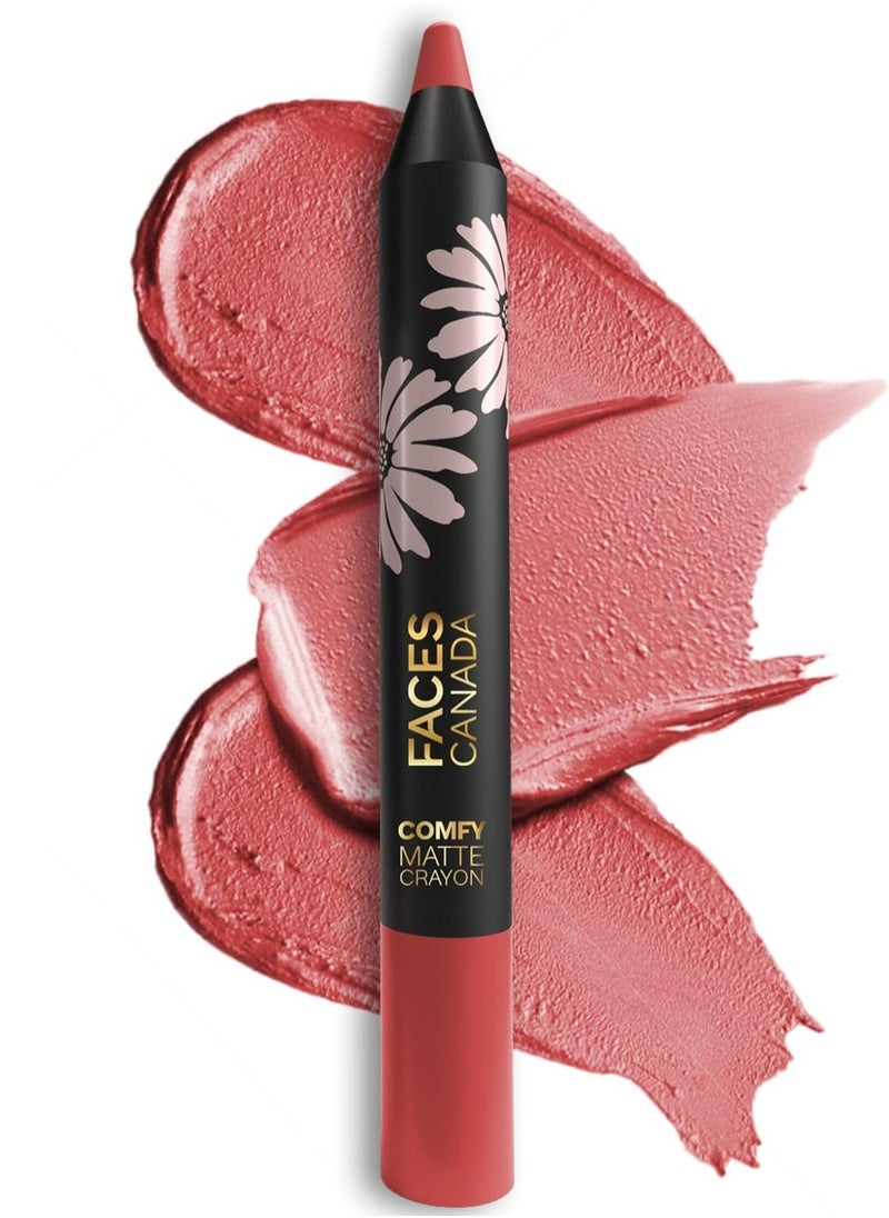Faces Canada - Comfy Matte Lip Crayon 2.8G 8Hr Long Stay  No Dryness  Luxurious Matte Texture  Intense Color In 1 Stroke  Hydrates and Nourishes  Chamomile and Shea Butter - Image 1