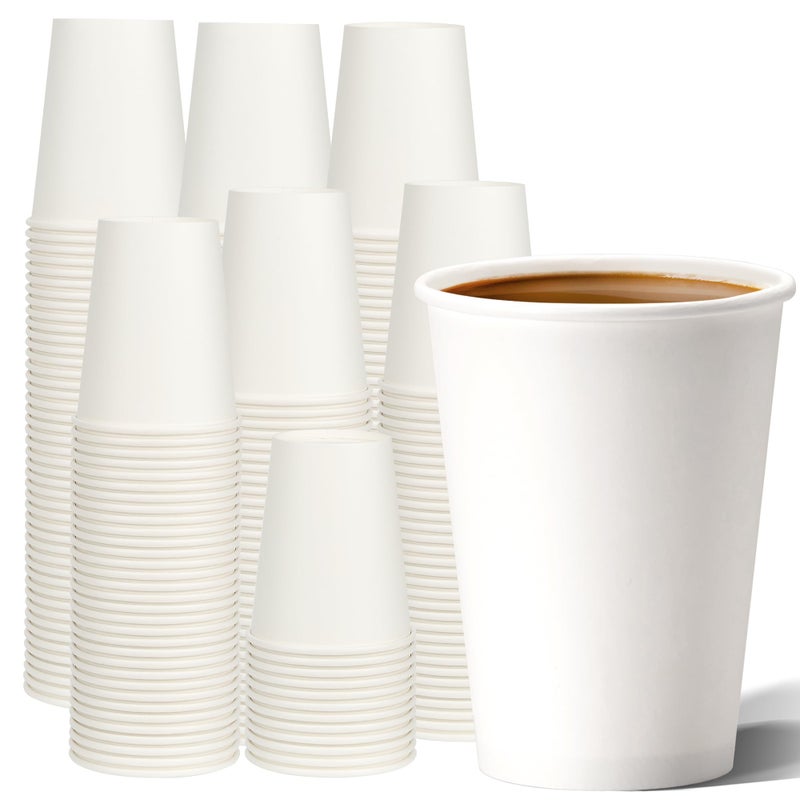 METAPRINT Disposable Paper Cups 12 oz 100 Pack White Hot Coffee Cups 12 oz Paper Coffee Cups Thickened Design for Cafes Bistros Parties and Events