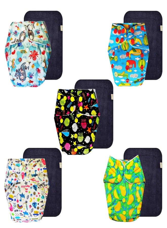 Dumbledo Premium Cloth Diaper with Black Insert (Pack of 5) | Soft & Gentle | 6-Layer Absorbent Pad | Easy to Clean | Worry-Free Diapering | 3 Months - 3 Years | Unisex Baby - Image 1
