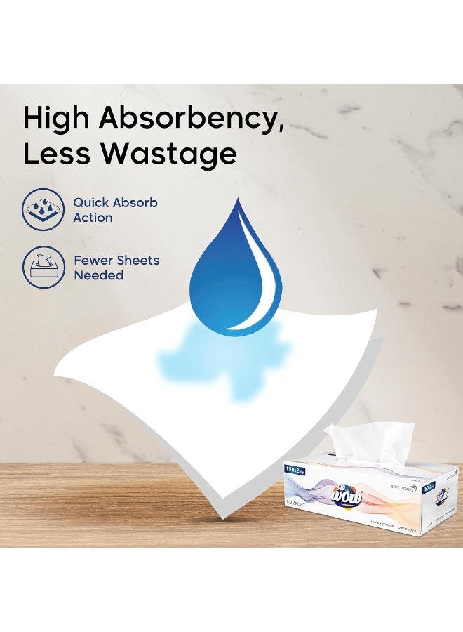 WOW Facial Comfort 150 x 2 Ply Tissue - 4 + 1 Free Box - Image 4