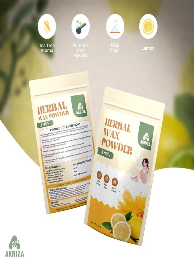AKRIZA Painless Herbal Wax Powder for Hair Removal - 125g | For Women & Men | Quick & Easy Use on Hands, Legs, Underarms, Bikini & Intimate Areas | No Chemicals, No Irritation, All Skin Types (125 Gm, Lemon) - Image 3
