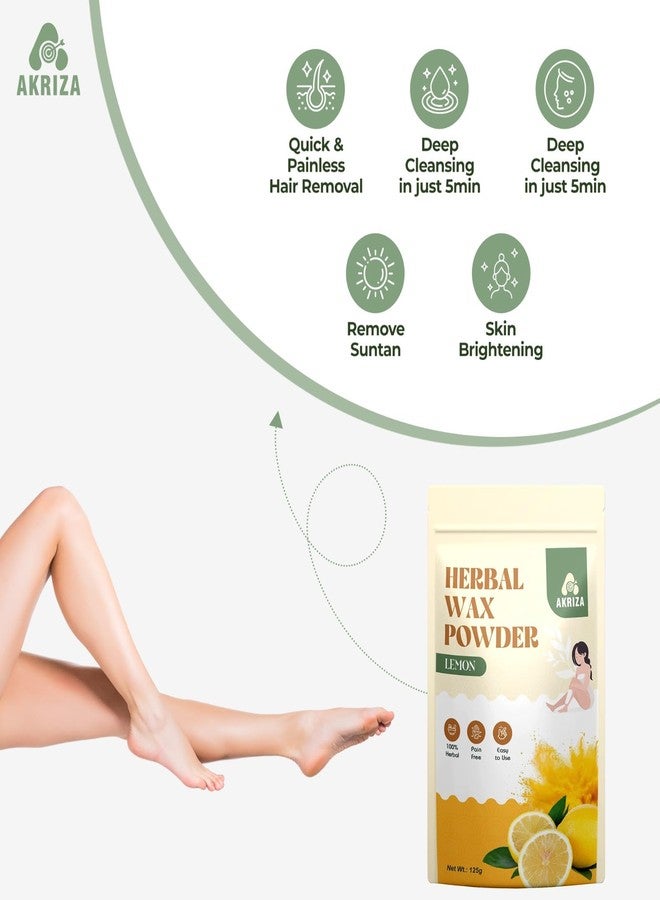 AKRIZA Painless Herbal Wax Powder for Hair Removal - 125g | For Women & Men | Quick & Easy Use on Hands, Legs, Underarms, Bikini & Intimate Areas | No Chemicals, No Irritation, All Skin Types (125 Gm, Lemon) - Image 5