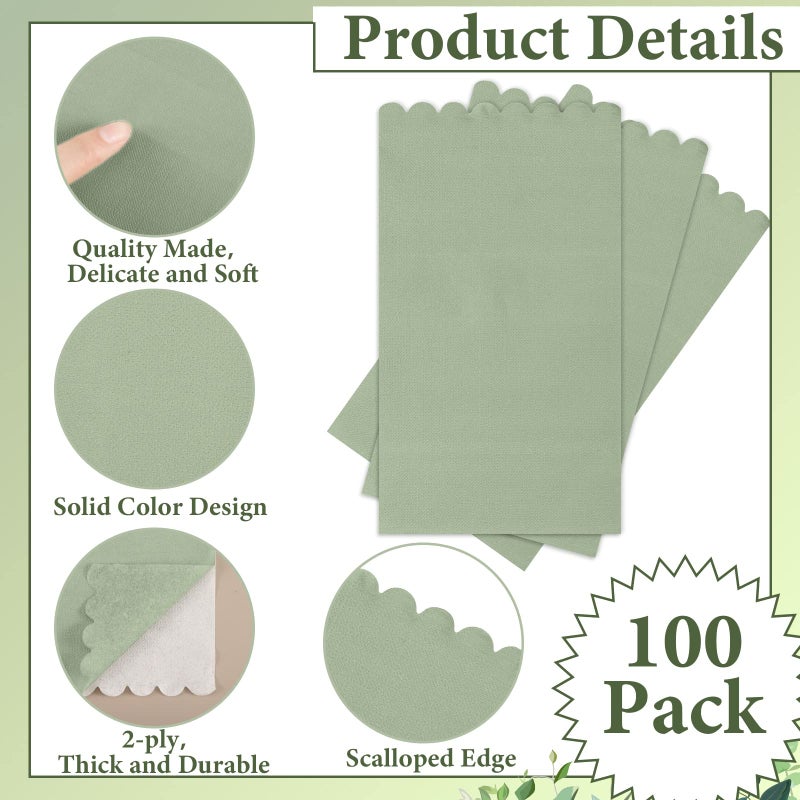 Glenmal 100 Pcs Paper Disposable Napkins 2 Ply Dinner Guest Cocktail Napkins Hand Towels for Wedding Spring Birthday Party Bridal Anniversary Reception, 13 x 16 Inches (Green) - Image 4