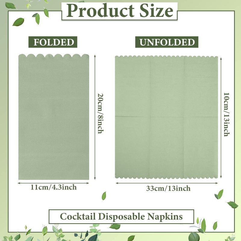 Glenmal 100 Pcs Paper Disposable Napkins 2 Ply Dinner Guest Cocktail Napkins Hand Towels for Wedding Spring Birthday Party Bridal Anniversary Reception, 13 x 16 Inches (Green) - Image 3