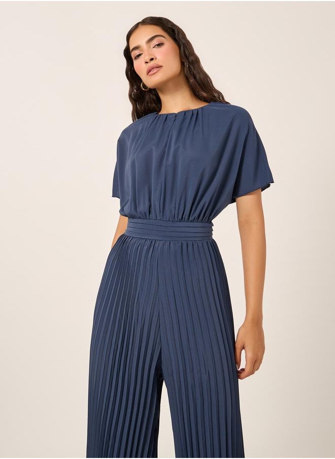 Styli Pleated Wide Leg Round Neck Jumpsuit  - Image 2