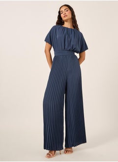 Styli Pleated Wide Leg Round Neck Jumpsuit  - Image 1