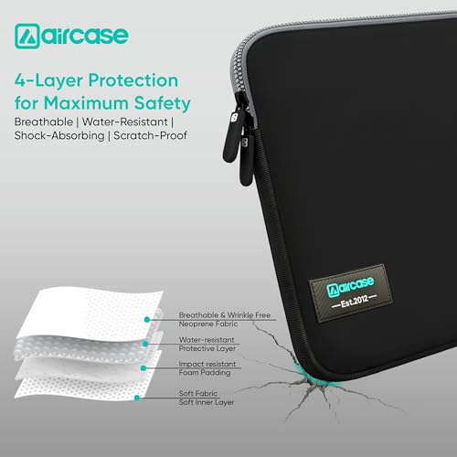 AirCase Neoprene Laptop Sleeve Case Cover for 13.3 Inch MacBook, Dell, HP, Lenovo, More| Water-Resistant, Shockproof Padding, Scratch-Proof| Slim Fit, Wrinkle Free, TSA Security Friendly (Black-Grey) - Image 2