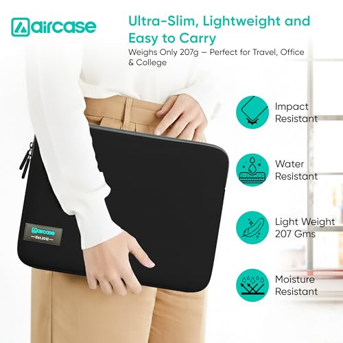 AirCase Neoprene Laptop Sleeve Case Cover for 13.3 Inch MacBook, Dell, HP, Lenovo, More| Water-Resistant, Shockproof Padding, Scratch-Proof| Slim Fit, Wrinkle Free, TSA Security Friendly (Black-Grey) - Image 4