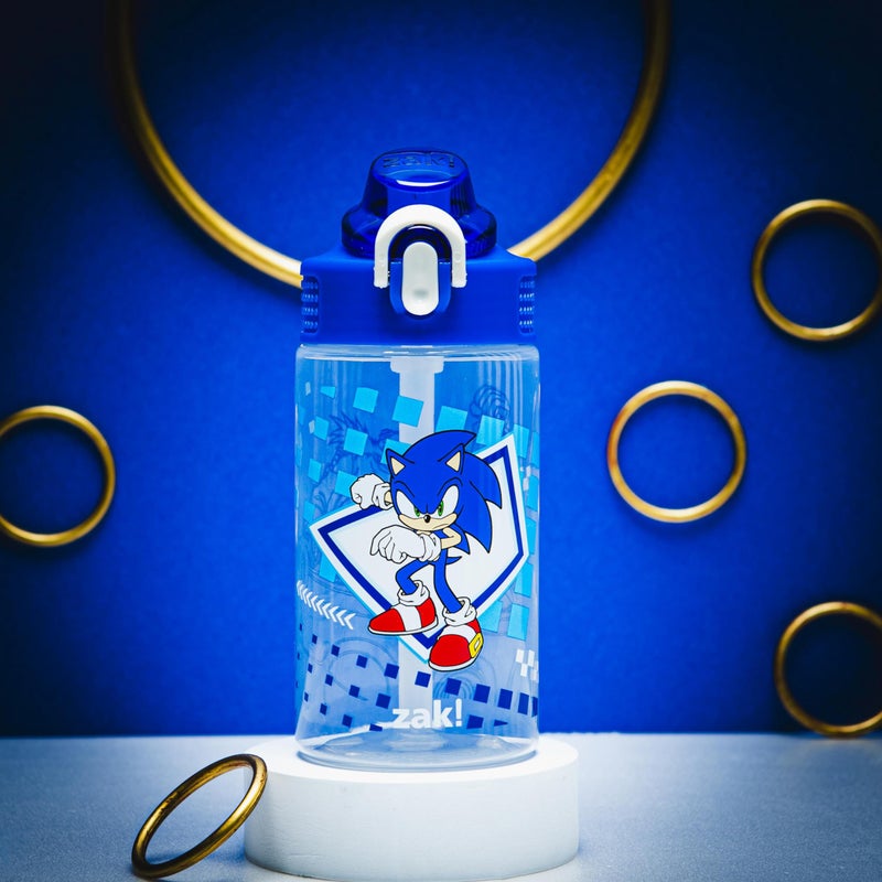 Zak Designs Sage Sonic the Hedgehog Water Bottle For School or Travel, 16oz Durable Plastic Water Bottle With Straw, Handle, and Leak-Proof, Pop-Up Spout Cover (Sonic, Eggman) - Image 2