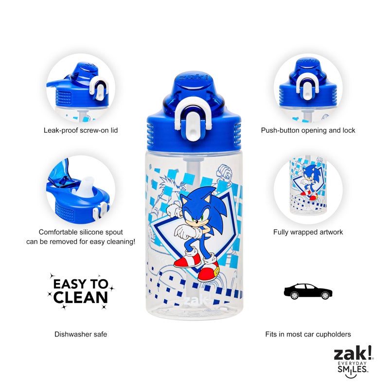 Zak Designs Sage Sonic the Hedgehog Water Bottle For School or Travel, 16oz Durable Plastic Water Bottle With Straw, Handle, and Leak-Proof, Pop-Up Spout Cover (Sonic, Eggman) - Image 4