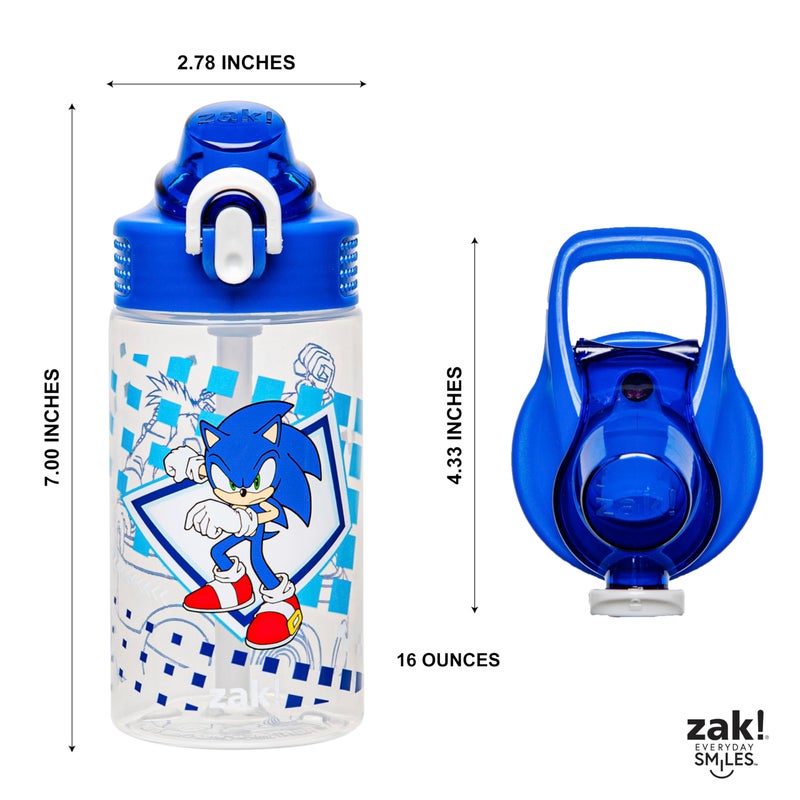 Zak Designs Sage Sonic the Hedgehog Water Bottle For School or Travel, 16oz Durable Plastic Water Bottle With Straw, Handle, and Leak-Proof, Pop-Up Spout Cover (Sonic, Eggman) - Image 5