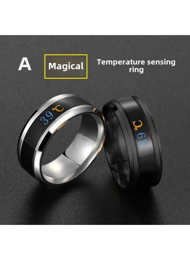 Generic Temperature Sensitive Color Changing Ring For Men's Personality Trendy Intelligent Titanium Steel Waterproof Color-free Couple Temperature Ring Ring For Women-Colour:Smart Temperature Sensing Ring [silver] No. 8 Finger Circumference 56.9mm  - Image 2