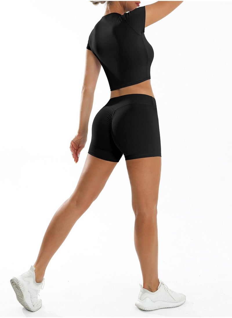 General Yoga Outfits for Women 2 Piece Set Tracksuit Short Sleeve Crop Top Push Up Shorts Sportswear  - Image 3