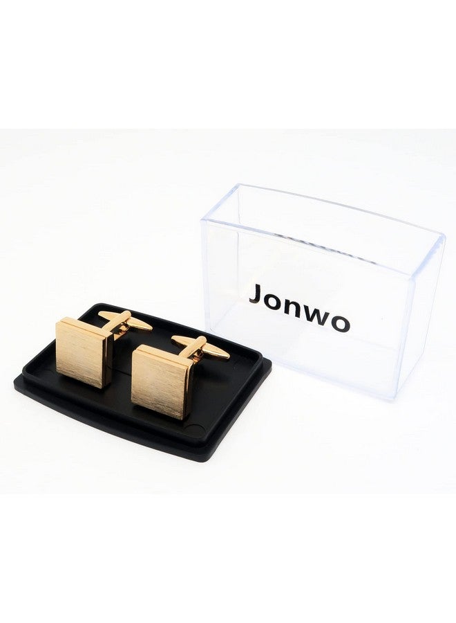 Jonwo Brushed Metal Square Metal Cufflinks For Men In Gift Box Silver/Black/Gold Plated/Rose Gold Men'S Cuff Link For Wedding Shirt Party Business Regular Anniversary Dress (Gold Plated) - Image 3