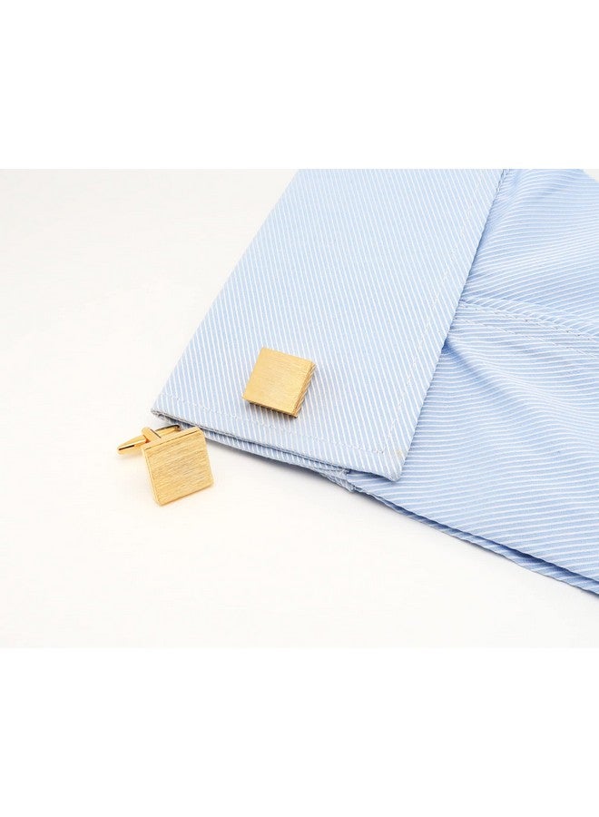 Jonwo Brushed Metal Square Metal Cufflinks For Men In Gift Box Silver/Black/Gold Plated/Rose Gold Men'S Cuff Link For Wedding Shirt Party Business Regular Anniversary Dress (Gold Plated) - Image 2