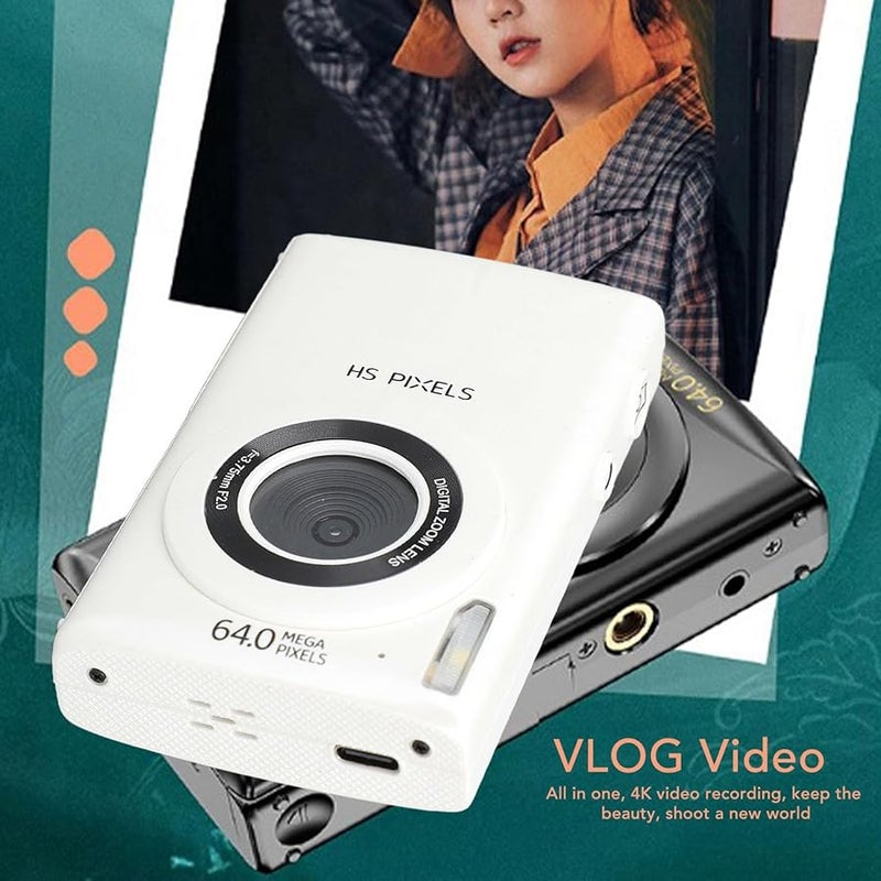 White Digital Camera 4K 64MP 18X Zoom Compact Travel Camera for Vlogging Kids Beginners - Image 4