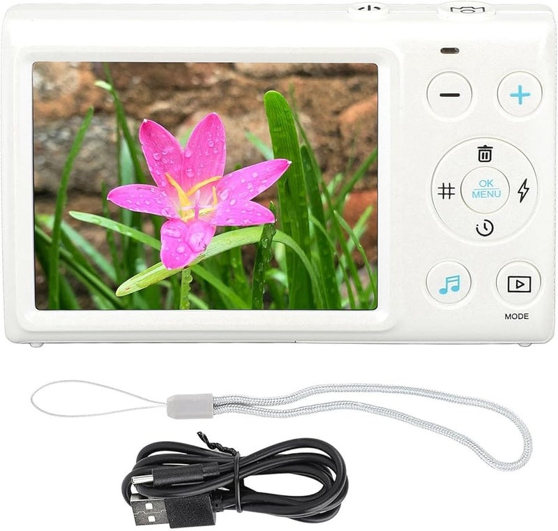 White Digital Camera 4K 64MP 18X Zoom Compact Travel Camera for Vlogging Kids Beginners - Image 1