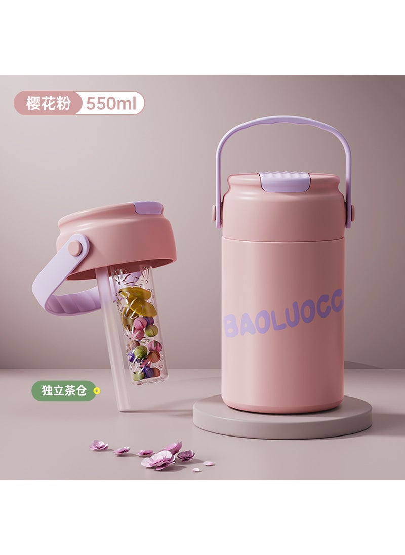 316 stainless steel vacuum cup high-looking tea cup with tea separation girl cute straw cup flower tea cup Sakura powder handle/tea drain/sticker/cup brush