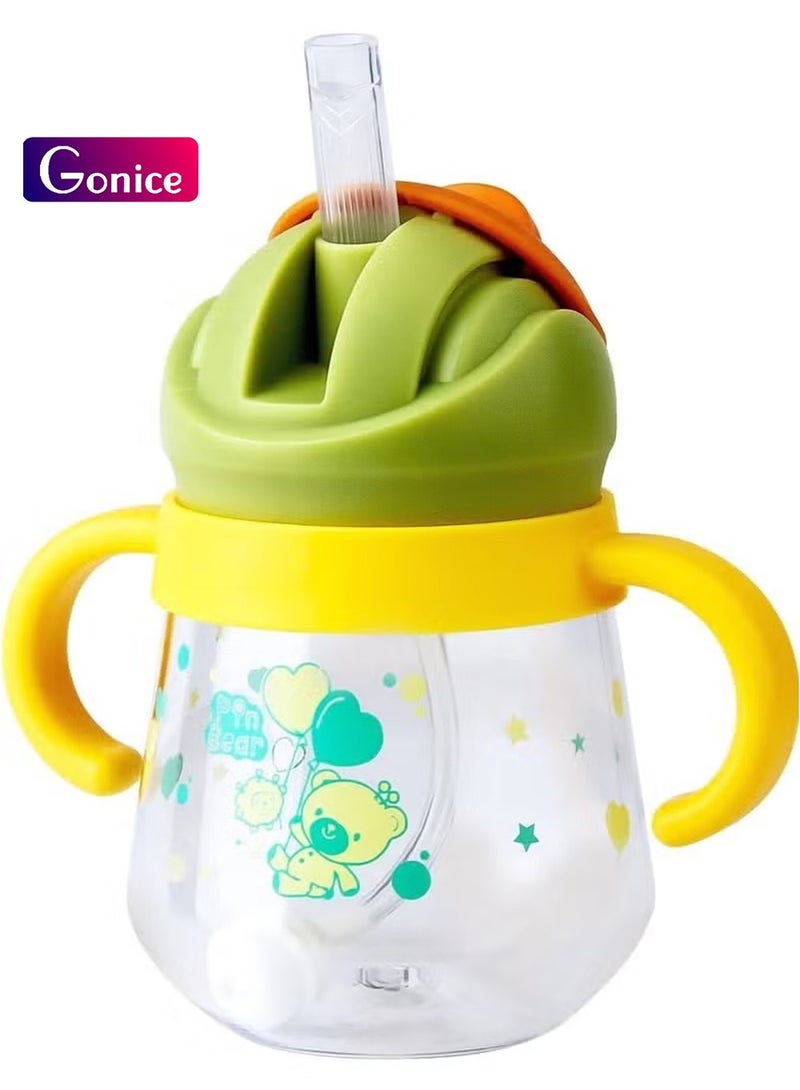 Gonice Sippy Cup for Baby, Sippy Cup for Baby 6-12 Months, Weighted Straw Non Spill Cup for Toddlers, Baby Straw Cup with Handles, Spill-Proof, Leak-Proof Soft Spout Cup 260ml, BPA Free (Yellow) - Image 1
