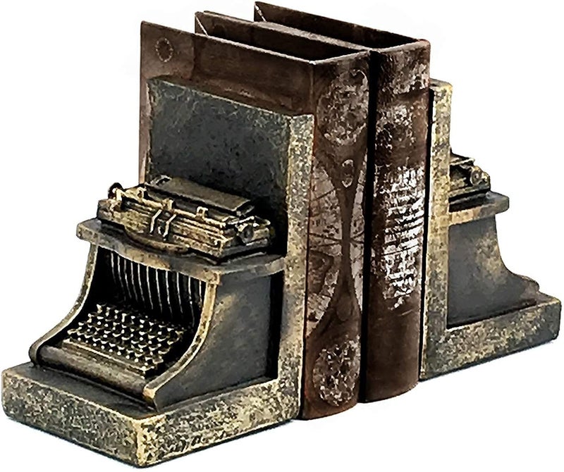 Bellaa 25747 Decorative Bookend Typewriter Royal Retro Book Ends Stopper Industrial Rustic Vintage Style Classic Type Writer Statues Bookshelves Home Decor 7 inch