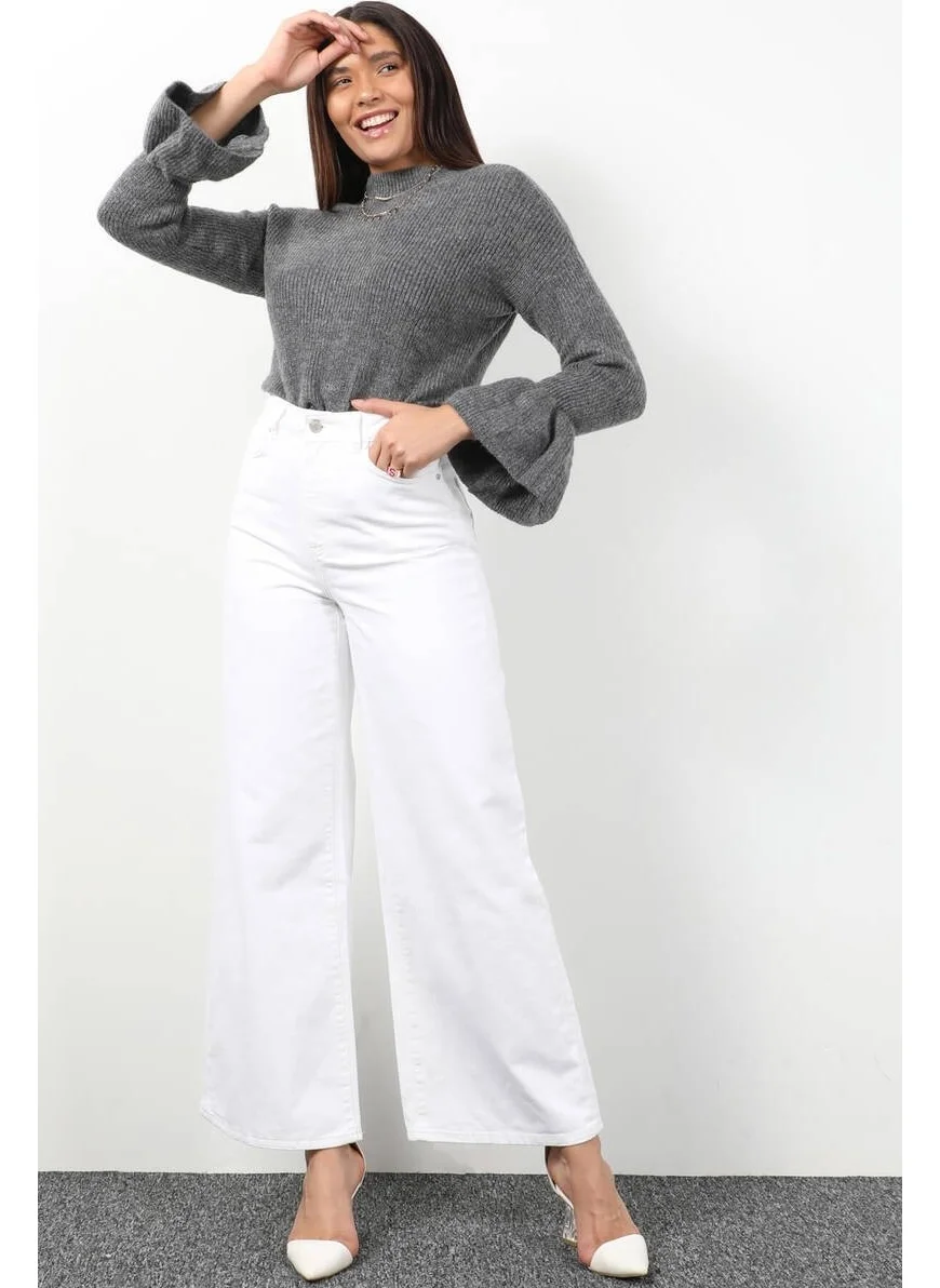 باني جينز Women's White Wide Leg Long Jeans