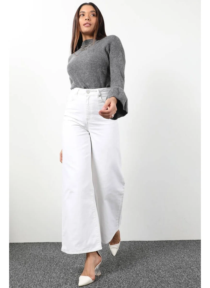 باني جينز Women's White Wide Leg Long Jeans