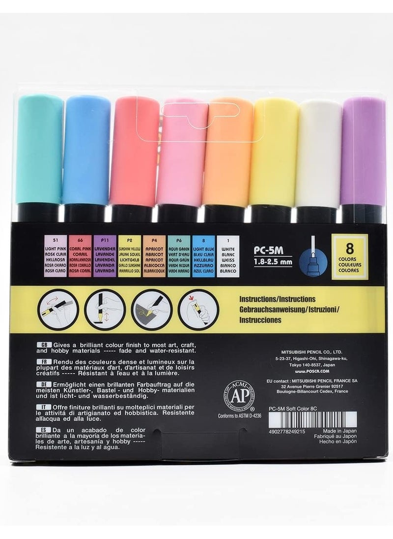 Uniball POSCA 8-Color Paint Marker Set, PC-5M Medium, Soft Colors  - Image 2