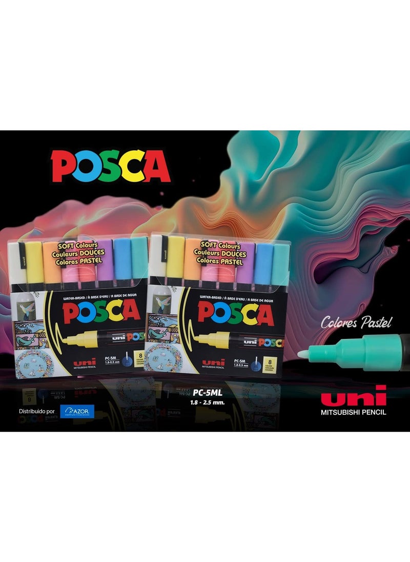 Uniball POSCA 8-Color Paint Marker Set, PC-5M Medium, Soft Colors  - Image 3