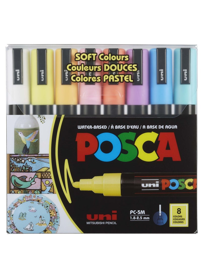 Uniball POSCA 8-Color Paint Marker Set, PC-5M Medium, Soft Colors  - Image 1