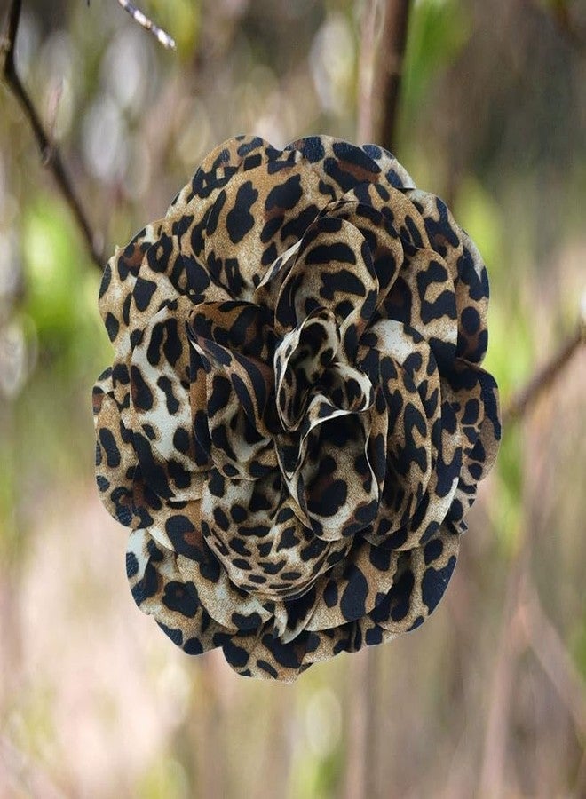 DATOA Elegant Leopard Rose Flower Large Brooch for Women Handmade Fabric Flower Lapel Pin Wedding Banquet Party Dress Suit Accessories-A - Image 2