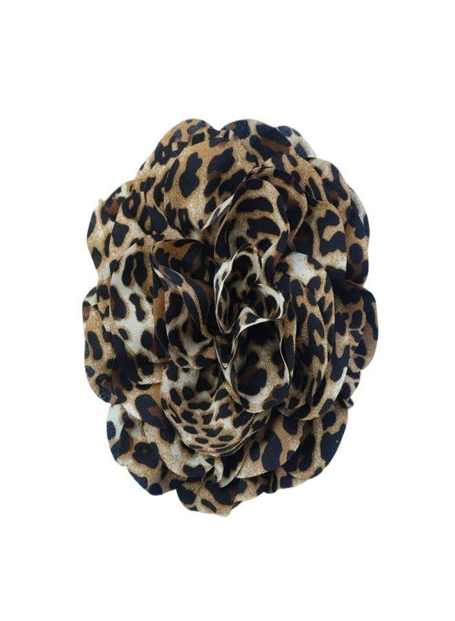 DATOA Elegant Leopard Rose Flower Large Brooch for Women Handmade Fabric Flower Lapel Pin Wedding Banquet Party Dress Suit Accessories-A - Image 1