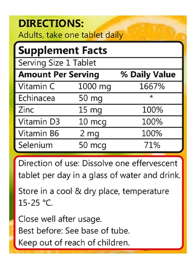 Vitamin C 1000 mg With Zinc 15 mg, Vitamin D3 and Extract Echinacea 20 Effervescent Tablet