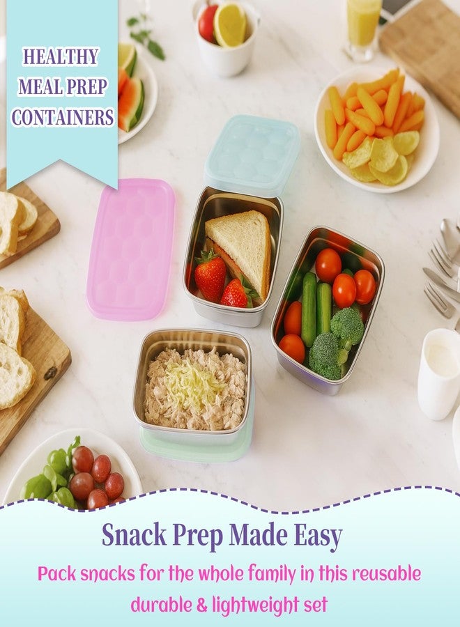 Tanjiae 3-Pack Stainless Steel Snack Containers for Kids & Toddlers - 550ml (18oz) Leakproof Reusable Food Containers with LFGB Certified Lids | Stackable Metal Lunch Box for Daycare, School, Travel - Image 2