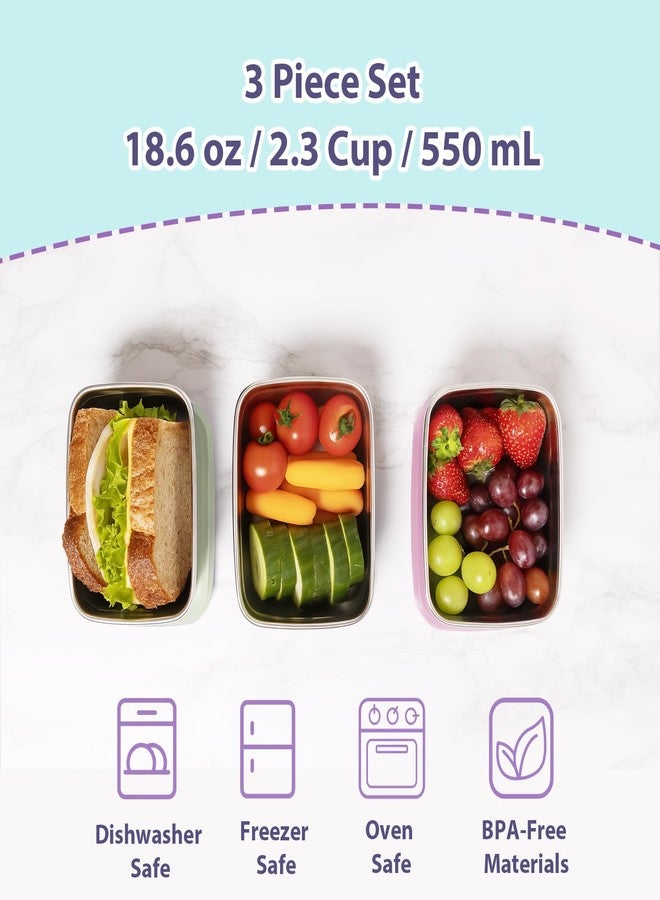 Tanjiae 3-Pack Stainless Steel Snack Containers for Kids & Toddlers - 550ml (18oz) Leakproof Reusable Food Containers with LFGB Certified Lids | Stackable Metal Lunch Box for Daycare, School, Travel - Image 5