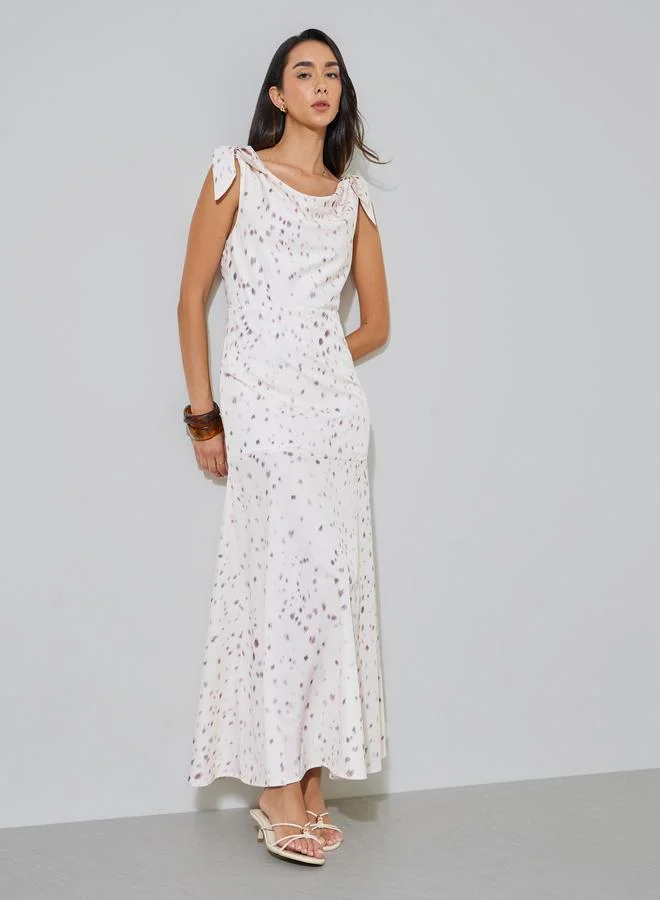 Styli Off White Spot Print Tie-Strap Maxi Dress