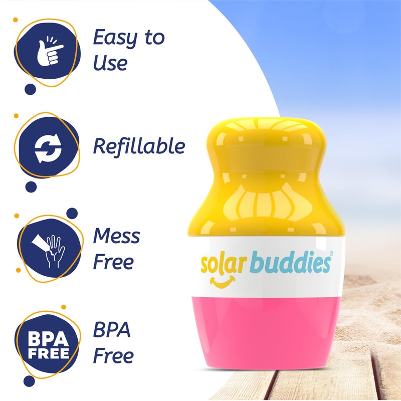 Solar Buddies Sunscreen Applicator - Single Pink - Refillable Roll on Sponge Sunscreen, Suncream & Lotion Applicator For Kids, Adults & Families - Holds 3.4fl oz, Perfect Size for Travel - Image 3