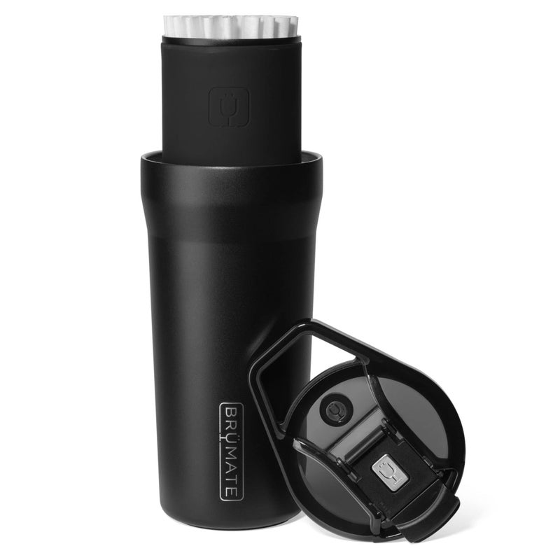 BrÃ¼Mate BrMate Pour Over 20oz Insulated Travel Coffee Mug 2in1 Travel Coffee Maker with 100 Leak Proof Lid Insulated Coffee Tumbler Travel Camping Comes with Filter Dripper Matte Black