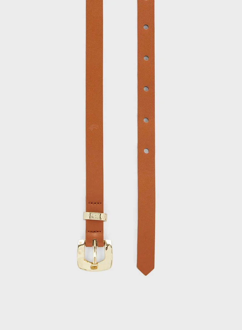 Ginger Hammered Buckle Detail Belt