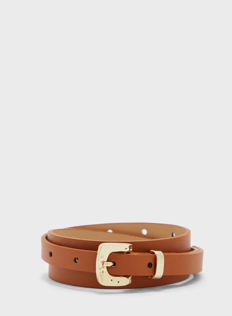 Ginger Hammered Buckle Detail Belt