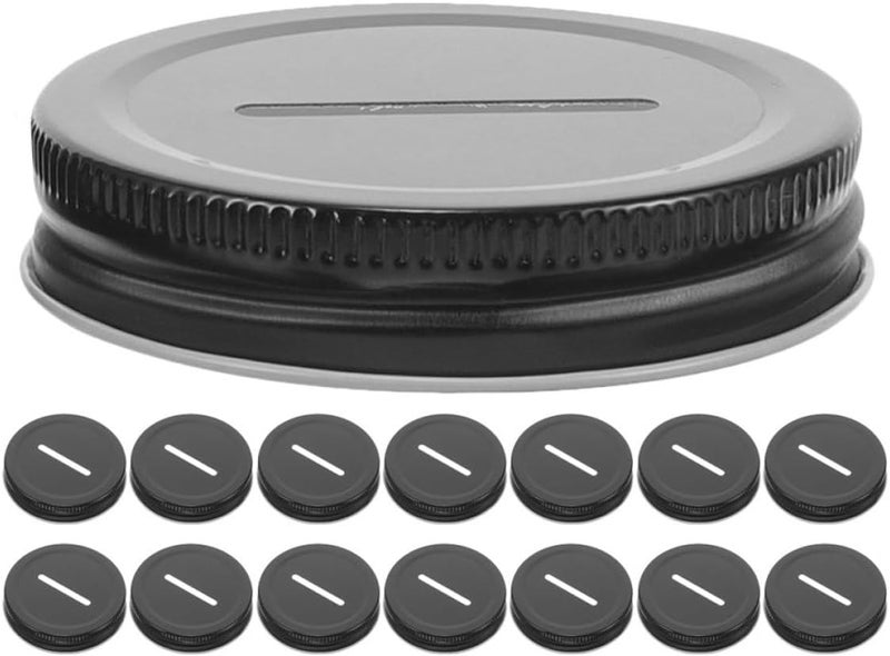 15pcs 70mm Black Tinplate Money Saving Jar Lids with Coin Slot for Regular Mouth Mason Jars Piggy Bank Covers Canning Accessories for Home and Kitchen - Image 1