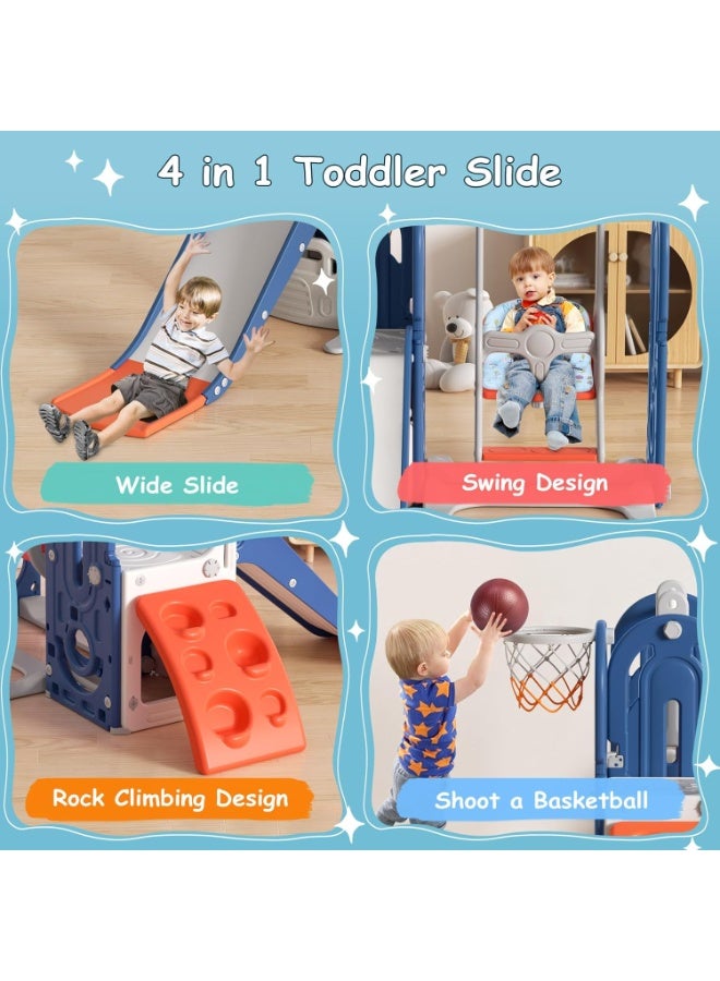 فول جوي مجموعة زحليقة وأرجوحة مع حلقة كرة سلة و متسلق 4*1 للأطفال،مجموعة ملعب داخلي وخارجي للأطفال الصغار،مجموعة ألعاب متسلقة للأطفال - Image 5