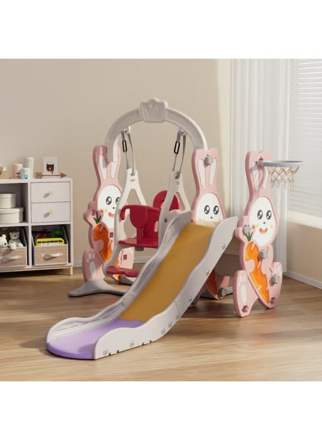 فول جوي مجموعة زحليقة وأرجوحة مع حلقة كرة سلة 3*1 للأطفال،مجموعة ملعب داخلي وخارجي للأطفال الصغار،مجموعة ألعاب تسلق للأطفال - Image 1